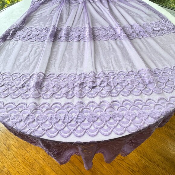 Vintage 70s curtain, purple/lavender sheer fuzzy stripes, pleated single panel - Picture 2 of 9